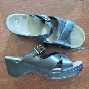 Dansko Black Leather Mules with Buckle